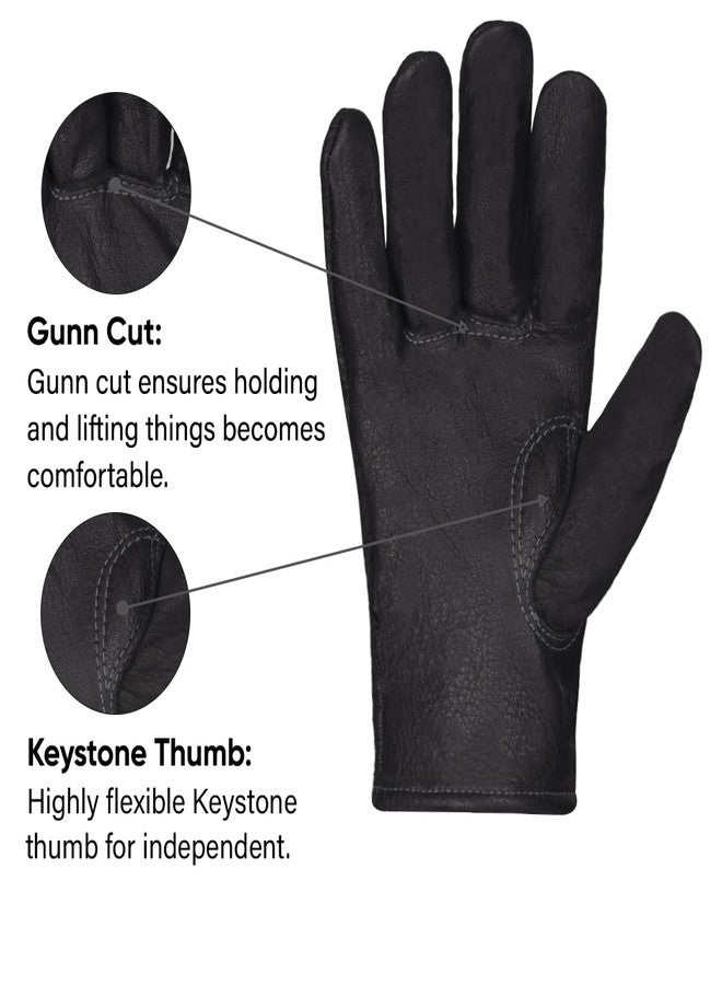 AMERICAN FUR Premium Buffalo Leather Gloves, Unlined Work Gloves (Black) (Large) - Image 2
